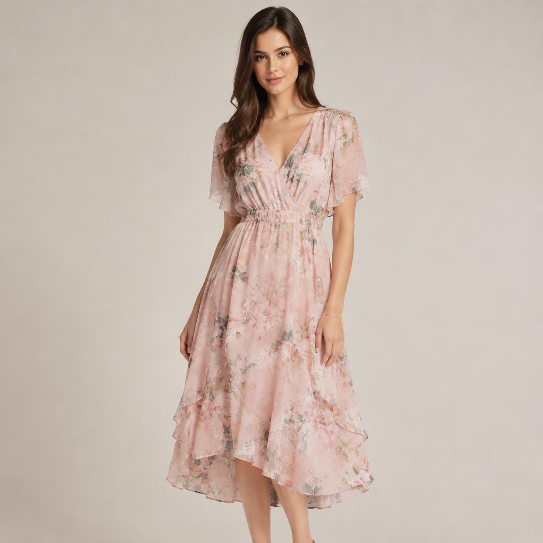 Blush floral chiffon midi dress from the new arrivals collection